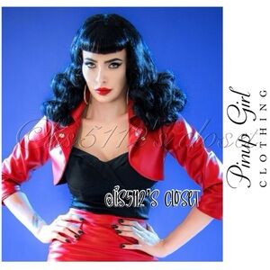 Pinup Couture Deadly Dames by Micheline Pitt Red Faux Leather Moto Bolero XL
